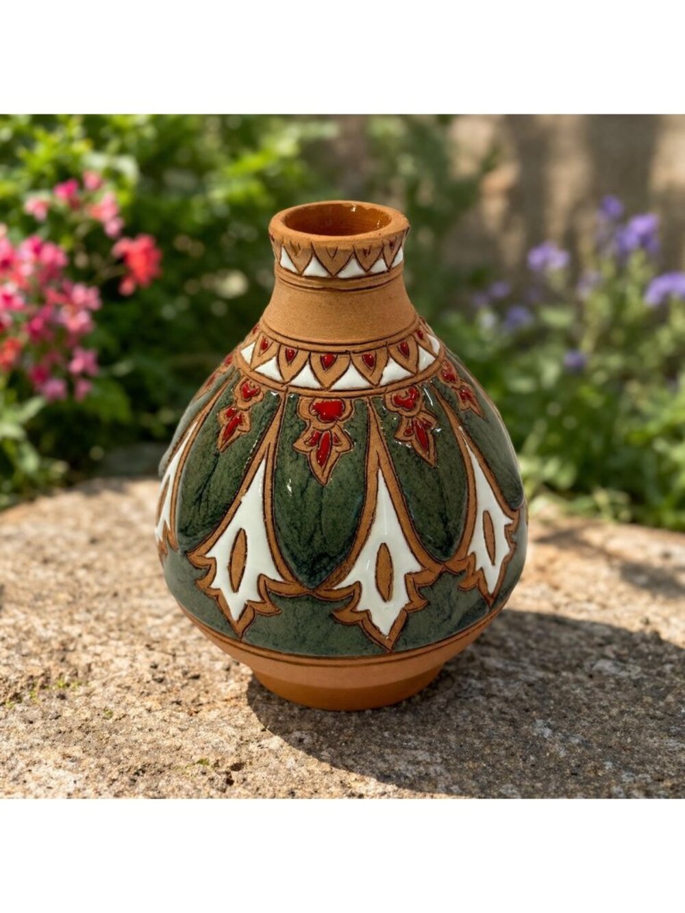 Vintage Bonis Pottery Greece Handmade Enamel Terracotta Clay Flower Vase - Picture 1 of 10